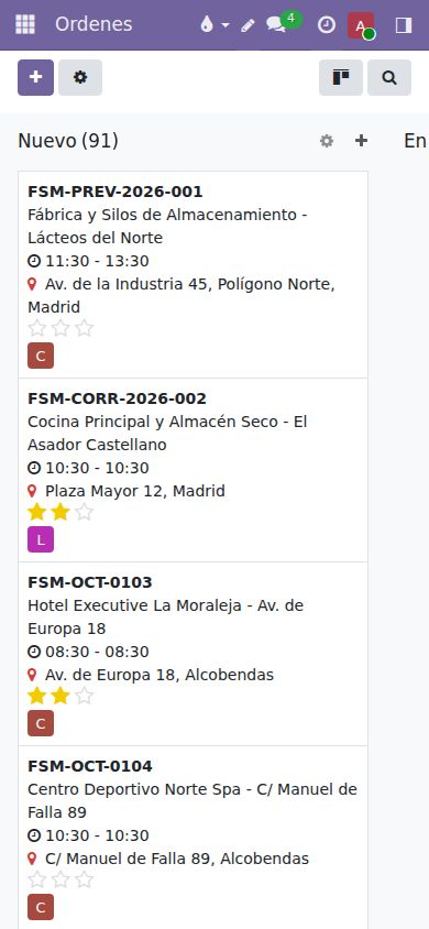 Tablero de órdenes en el móvil.