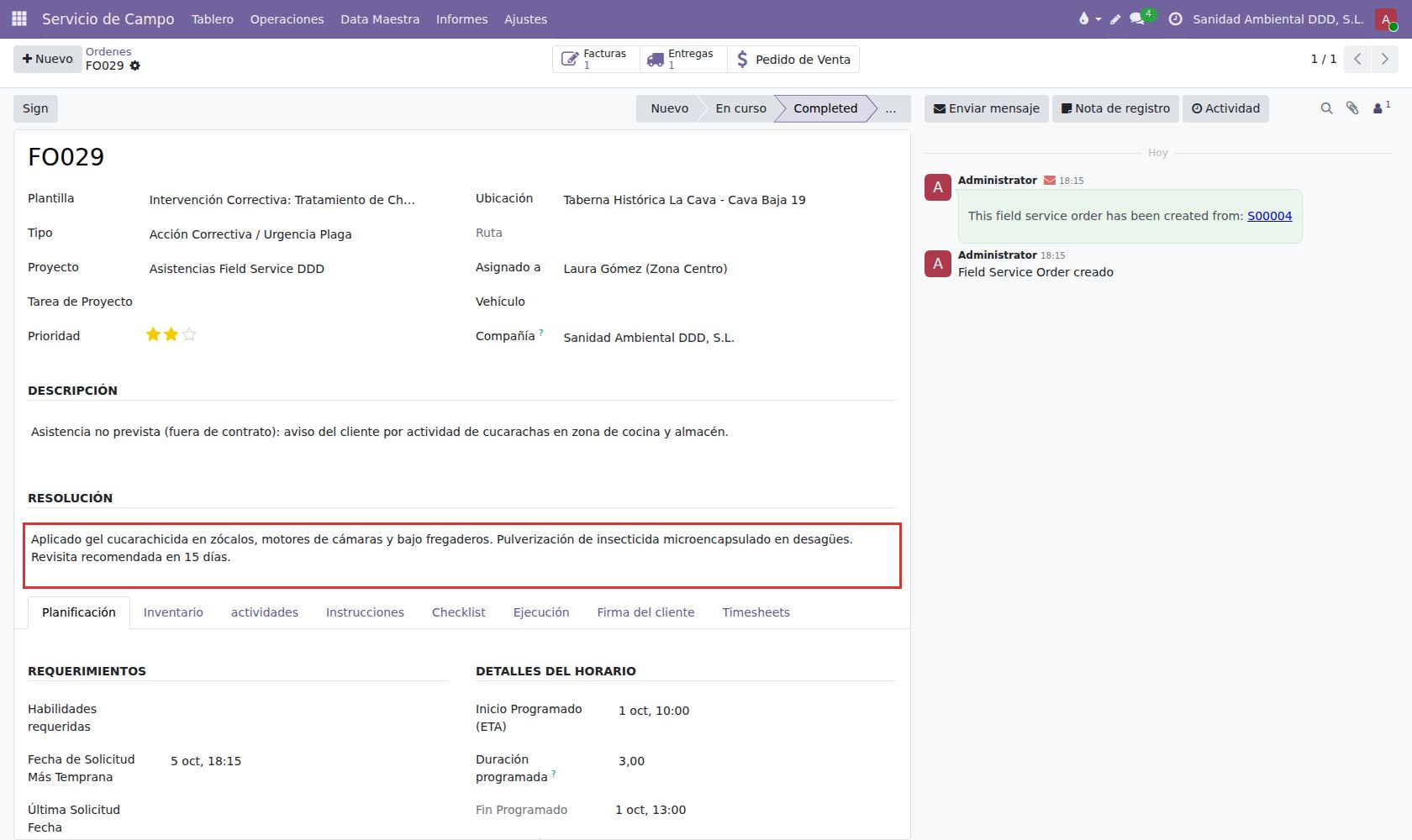Resolución de FO029: «Revisita recomendada en 15 días».