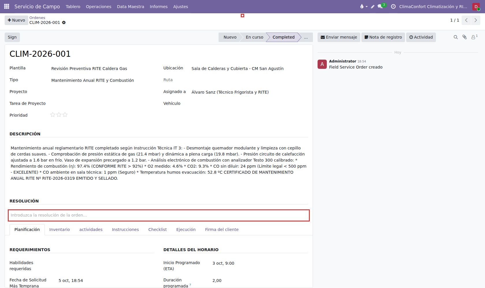 Firma digital de recepción del cliente para validez ante las inspecciones periódicas de Industria.