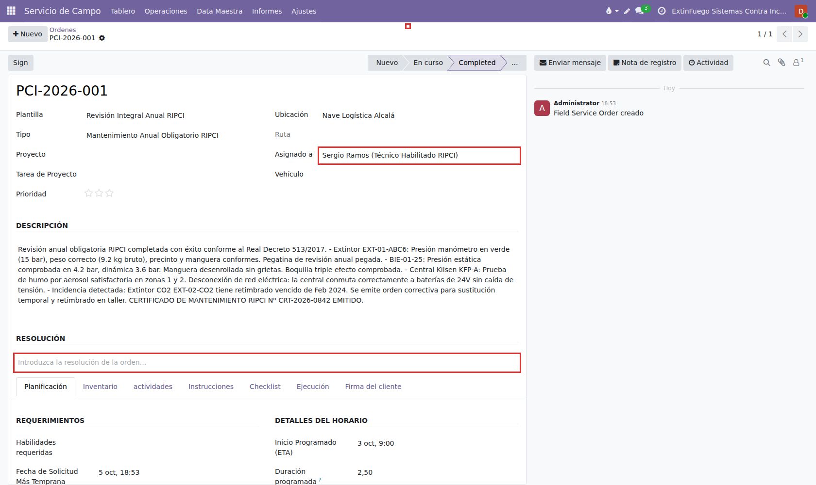 Formulario de orden: verificación de lazos, fuentes de alimentación conmutadas y acumuladores.